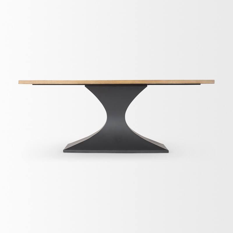 Maxton Light Brown Solid Wood w/ Black Iron Pedestal Base Rectangular Dining Table