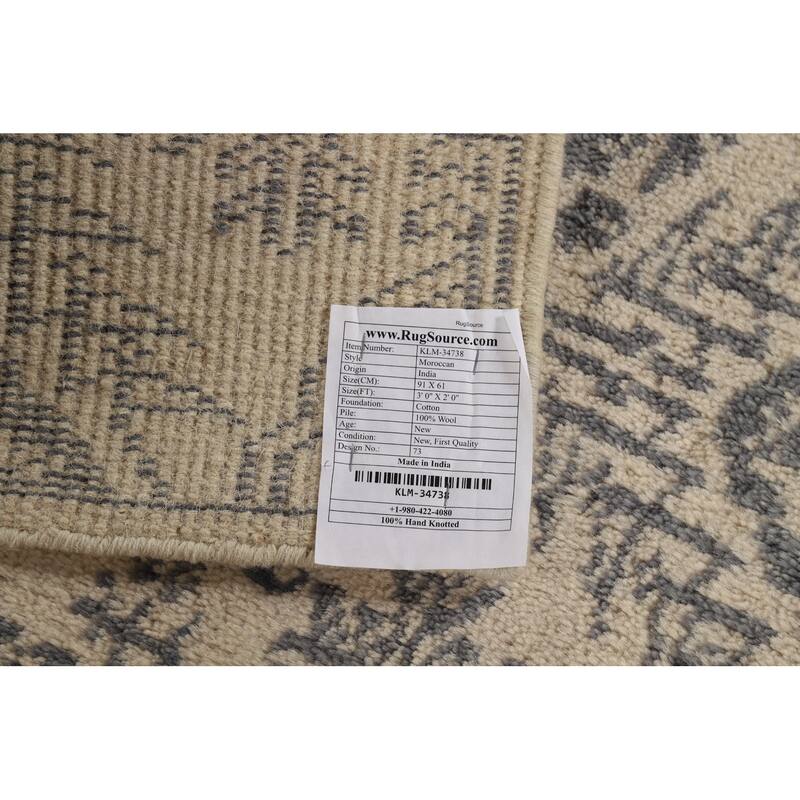 Moroccan Oriental Rug Hand-Knotted Wool Carpet - 2'0"x 3'0"