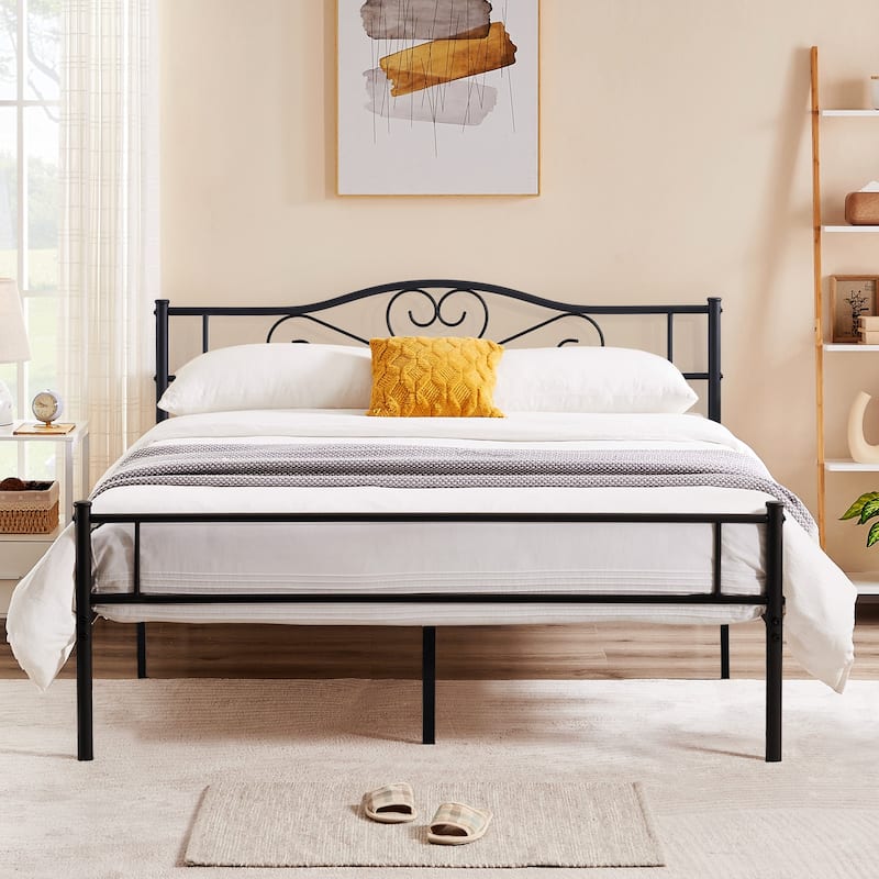 Victoria Metal Platform Bed Frames with Headboard - Black - Queen