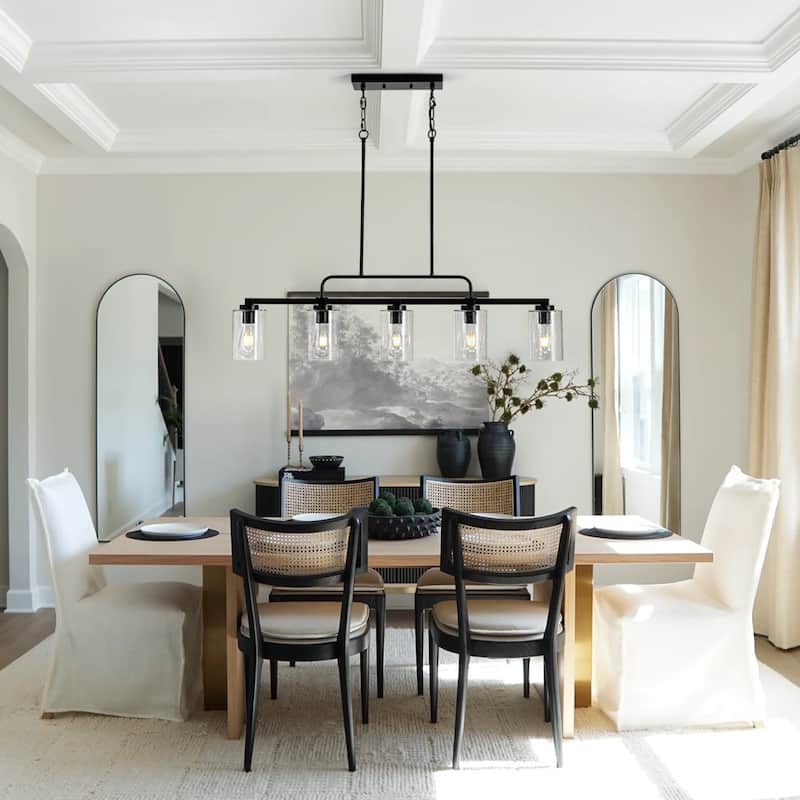 Farmhouse 5-Light Clear Seedy Glass Shade Linear Island Chandelier