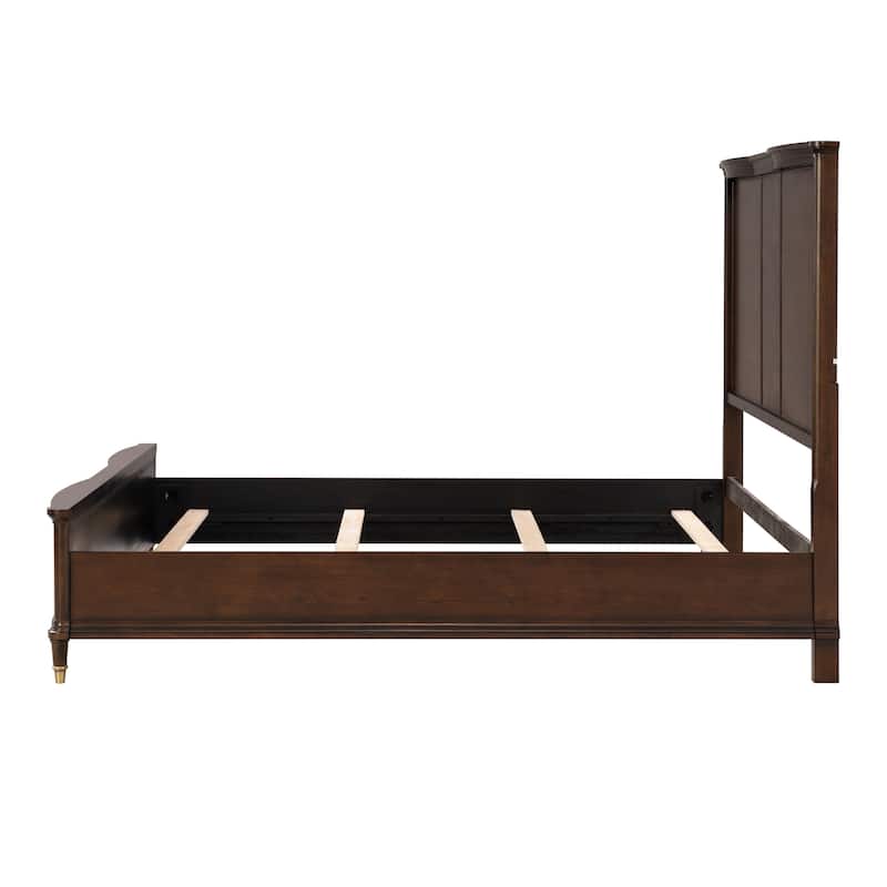 Furniture of America Prylen Modern Dark Cherry Solid Wood Panel Bed with LED Reading Lights