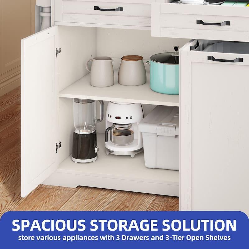 Mobile Kitchen Island with Drop Leaf Table Power Outlet and Pull-Out Trash Can for Space-Saving Storage