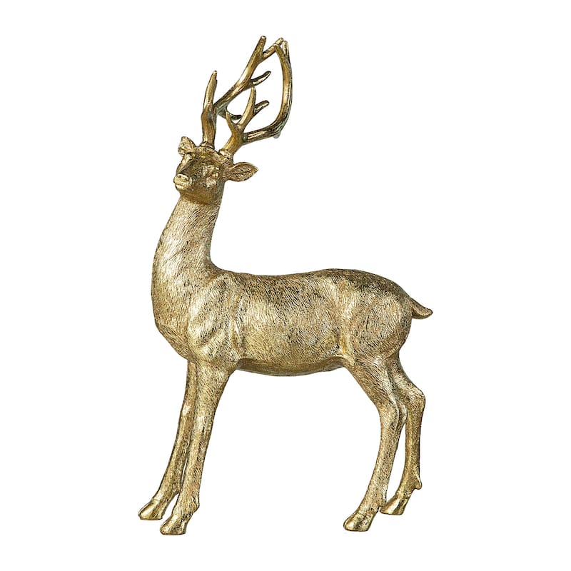 Glitzhome Resin Christmas Lying Standing Reindeer Figurines Xmas Table Decor Deer Statues