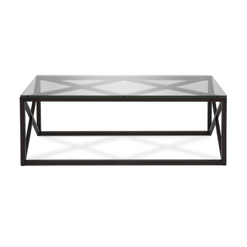 Dixon Geometric X-Base Metal & Glass Coffee Table (Optional Finishes)