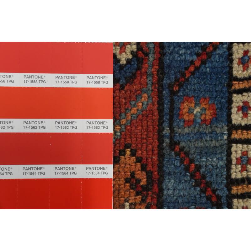 Hand Knotted Oriental 100% Wool Carpet Traditional Geometric Navy Blue & Blues Qashqai Area Rug - 9' 5'' X 4' 7''