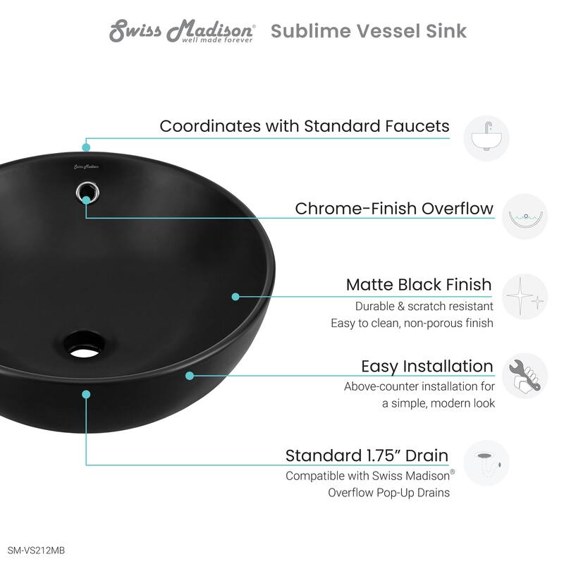 Swiss Madison Sublime® Round Ceramic Bathroom Vessel Sink Bowl