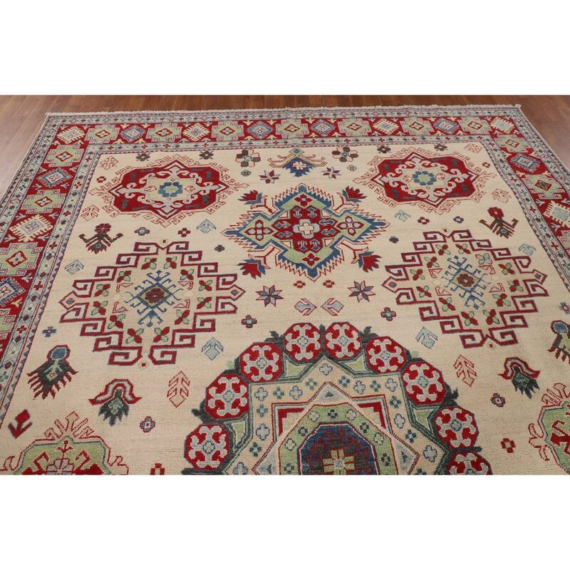 Geometric Kazak Area Rug Handmade Traditional Bedroom Wool Carpet - 8'5" x 11'8"