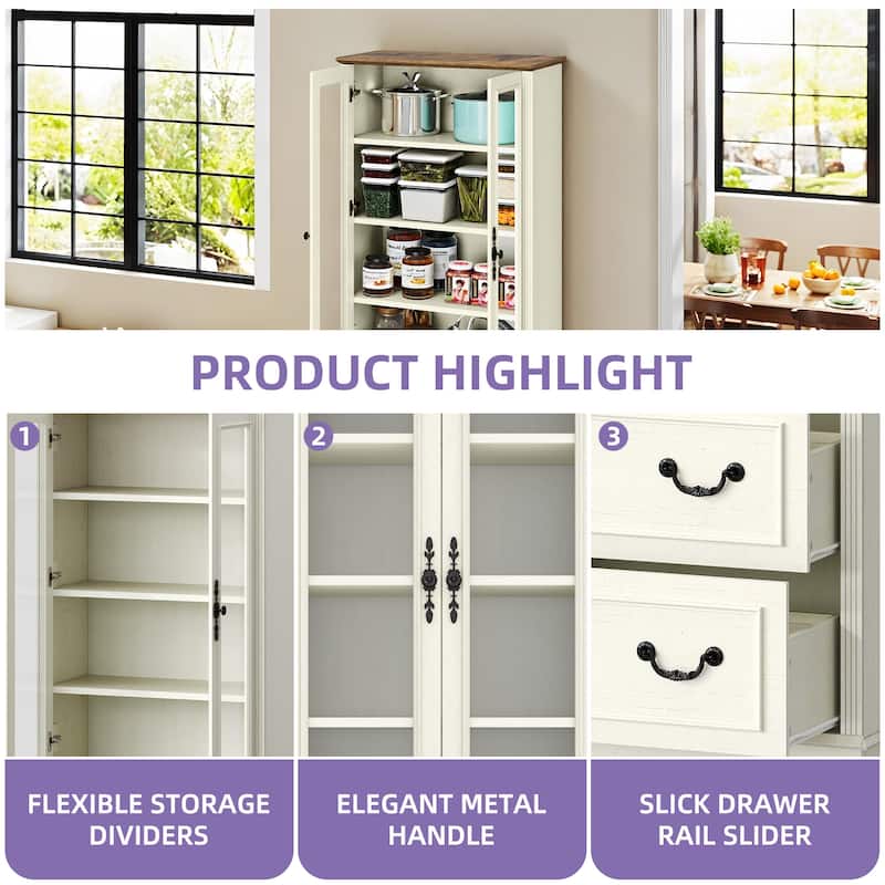 76" Tall Display Cabinet with Glass Doors Bookcase Accent Living Room Hallway