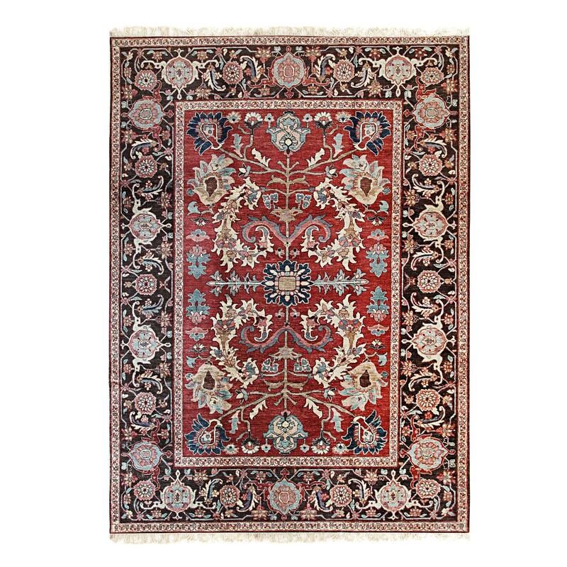 Red Hand-Knotted Wool Oriental Weave Rug by , Timeless and Elegant Area Rug for Adding Rich Color and Classic Style