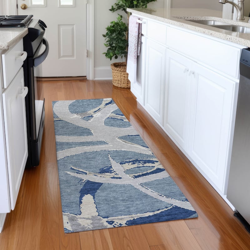 Premium Washable Super Soft Modern Zeus Mayfield Rug - Denim - 2'3" x 7'6"