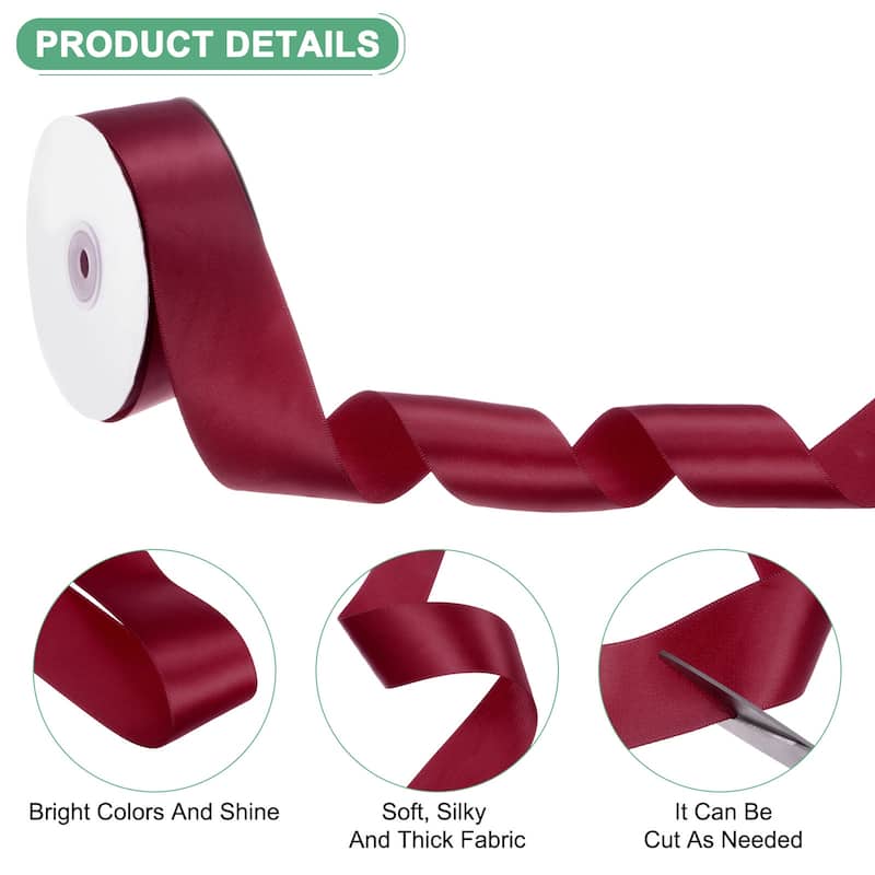 Satin Ribbon 50 Yards 1-1/2" Wide Polyester Fabric Ribbon Decoration - Wine Red