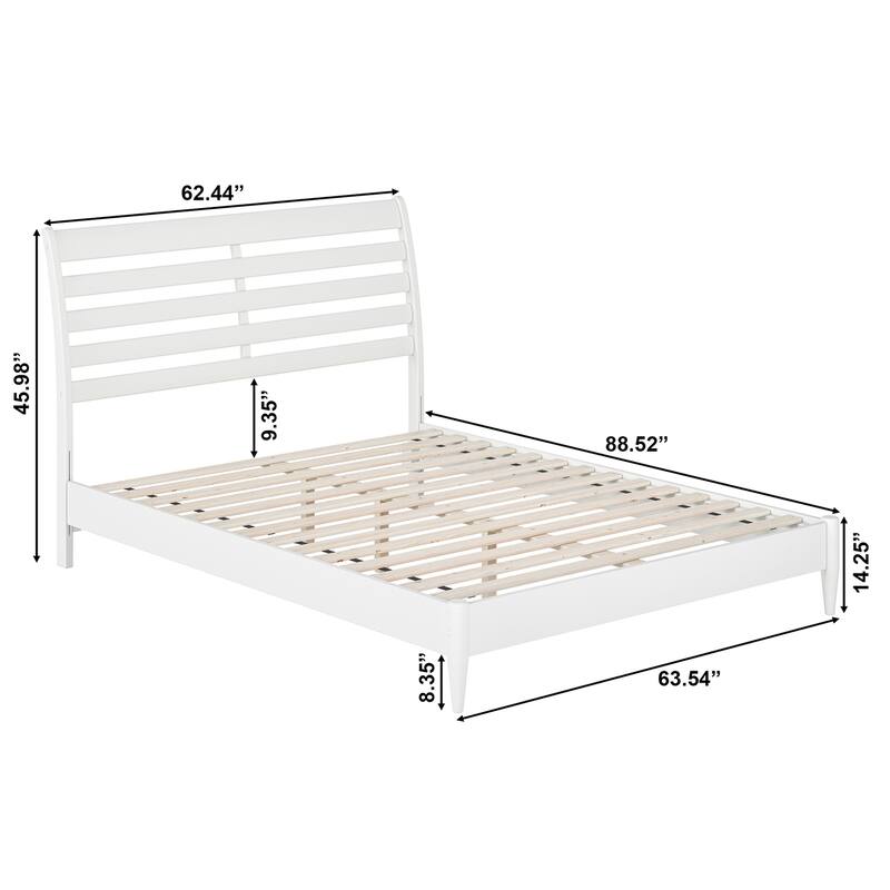 Solid Wood Low Profile Platform Bed - Modern Style Bed Frame, White Finish