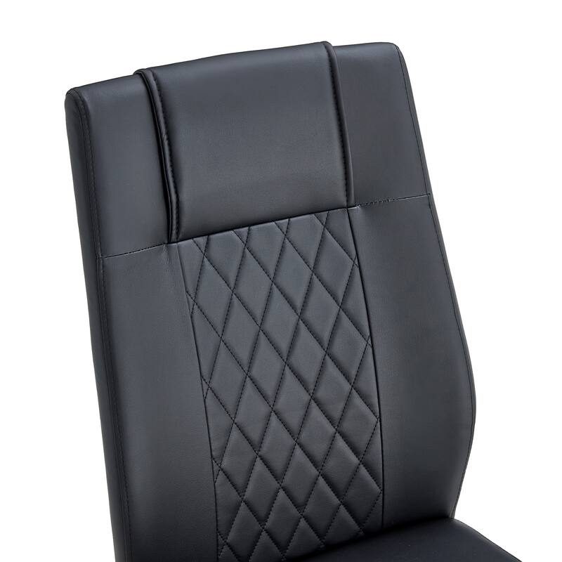 Rectangular Dining Table Set for 6-8 People, Modern Glass Table with Faux Leather Chairs