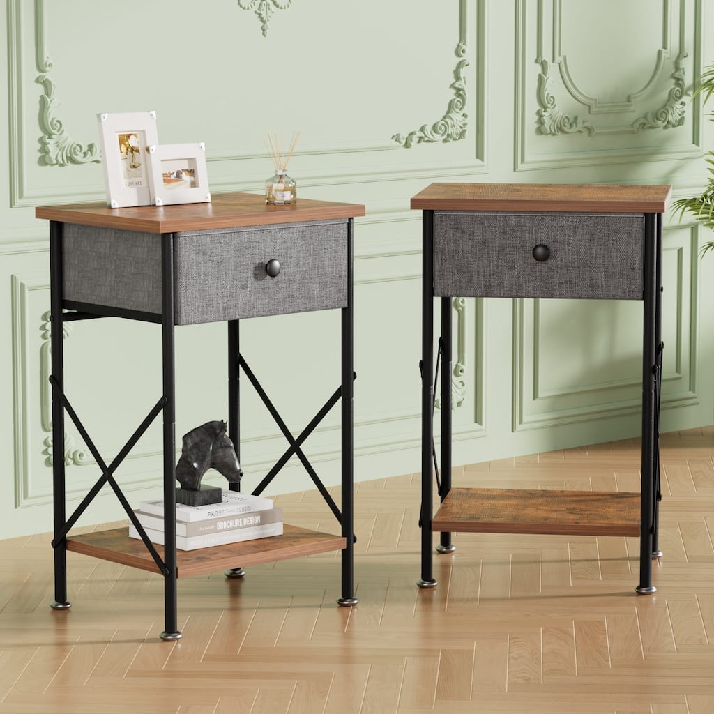 Javlergo X-Frame Nightstand with Removable Fabric Drawer 1 or 2-Pack Options Small Space Nightstand with Open Shelf for Bedroom