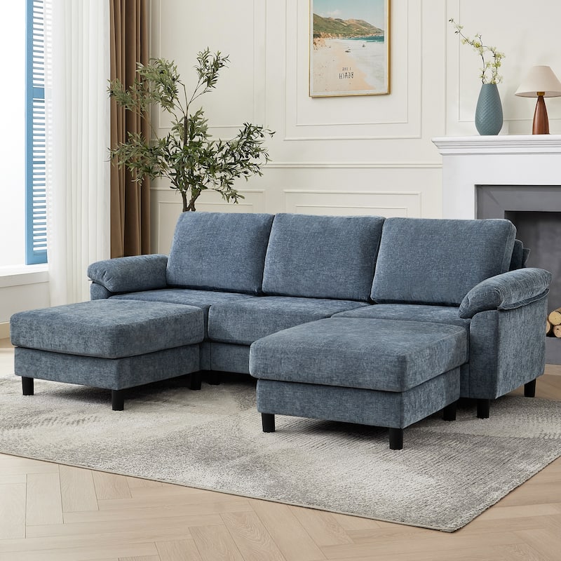 U-Shaped Chenille Upholstered Modular Sectional Sofa Couch with 2 Ottomans