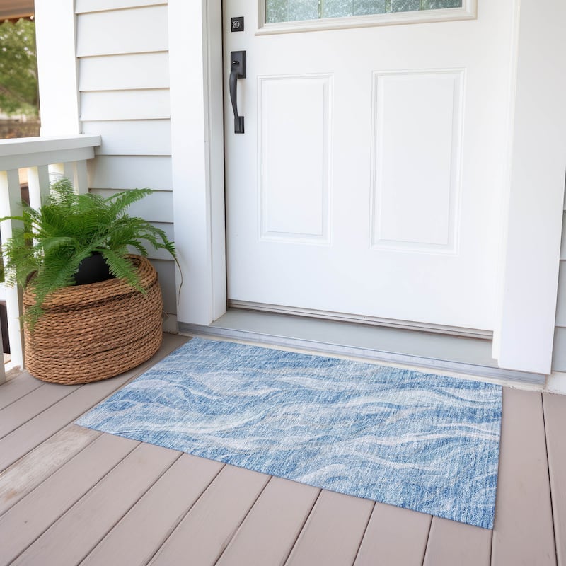 Machine Washable Indoor/ Outdoor Chantille Moden Waves Rug