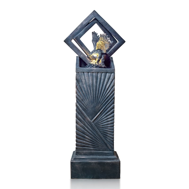 Vbal 46″ Modern Outdoor Polyresin Column Fountain with Eagle and LED Lights