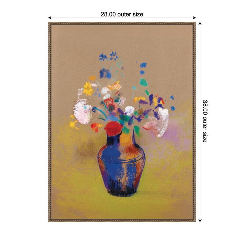 Kate and Laurel Fleurs Sur Fond Gris 1916 Odilon Redon by Nostalgia Prints Framed Canvas Wall Art Print