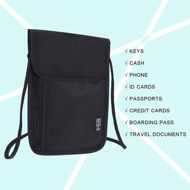 Neck Wallet Travel Pouch, RFID Blocking Travel Document Organizer