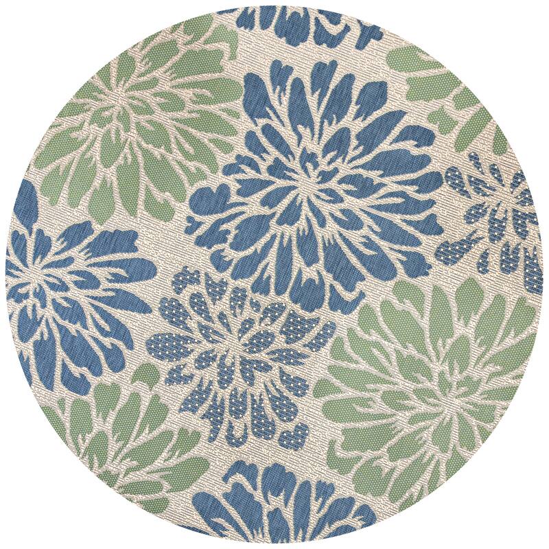 JONATHAN Y Floral Textured Weave Indoor/Outdoor Area Rug - 5' Round - Navy/Green