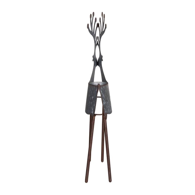 Transpac Metal 19 in. Gray Christmas Reindeer Candle Holder