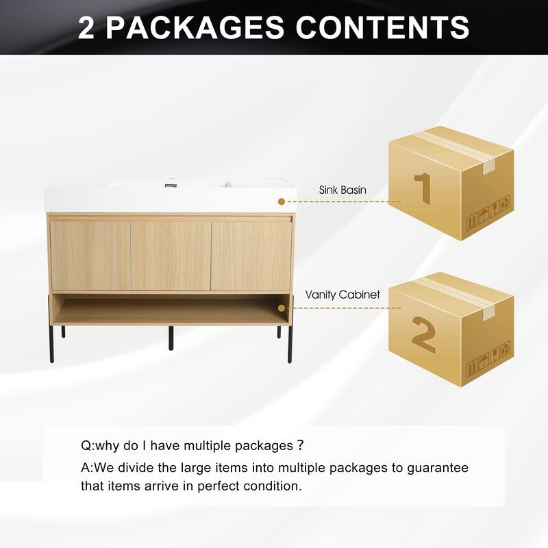 47-Inch Resin Bathroom Vanity with Multi-Layer Solid Wood Frame, Stylish Tripod Design