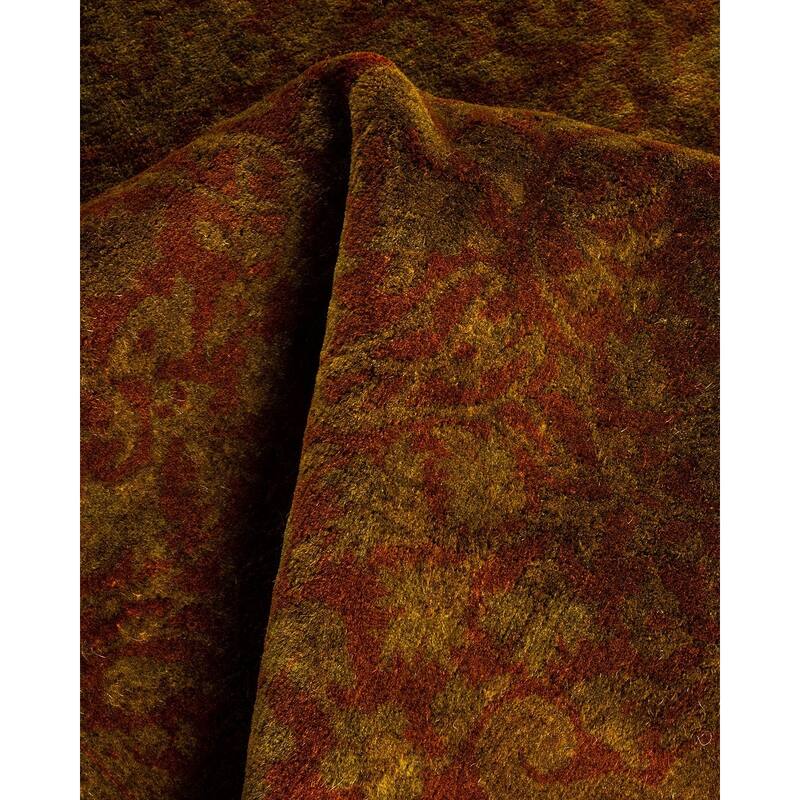 Overton Hand Knotted Wool Vintage Inspired Modern Contemporary Overdyed Brown Runner Rug - 2' 7" x 12' 3"