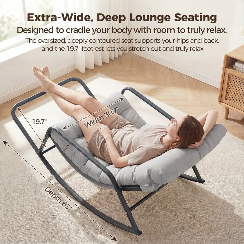 Oversized Papasan Rocking Lounge Chair with Footrest, Heavy-Duty 450lbs Metal Frame, Indoor Outdoor Patio Rocker with Cushion