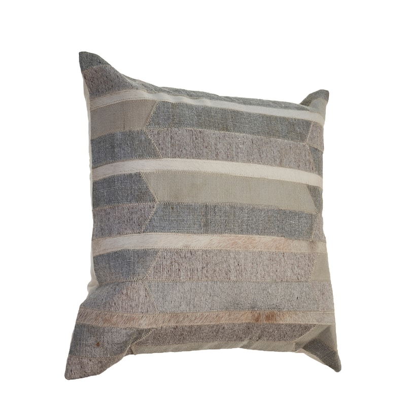 Sevita Wayne Gray/ Tan Striped Wool and Faux Hide Blend Pillow with Poly Insert