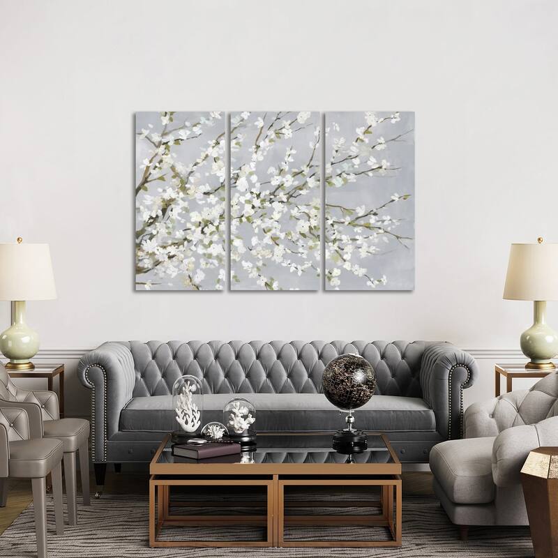 iCanvas "White Blossoms" by Asia Jensen 3-Piece Canvas Wall Art Set - 40x60x1.5