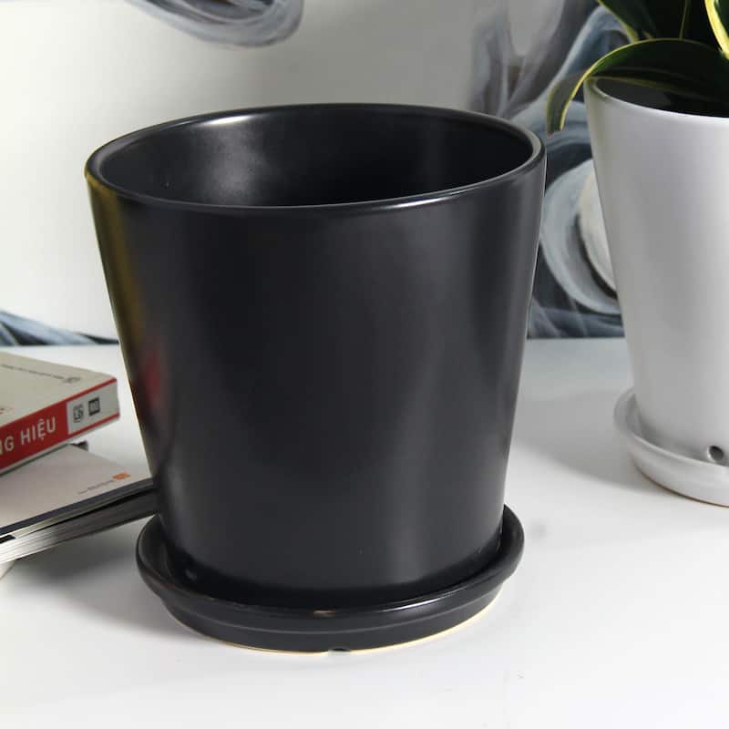 Pansy Ceramic Planter Set with Dish 2-pack
