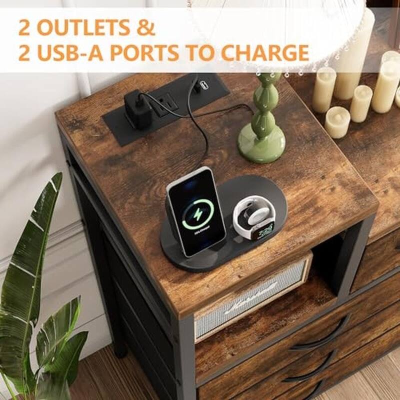 Bedroom Dresser with 9 Drawers Tv Stand with Charging Stand Modern Fabric Chest of Drawers