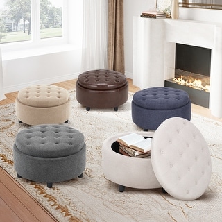 RENEWLINE Fabric Storage Ottoman with Tray Lid Footrest Hidden Storage ...
