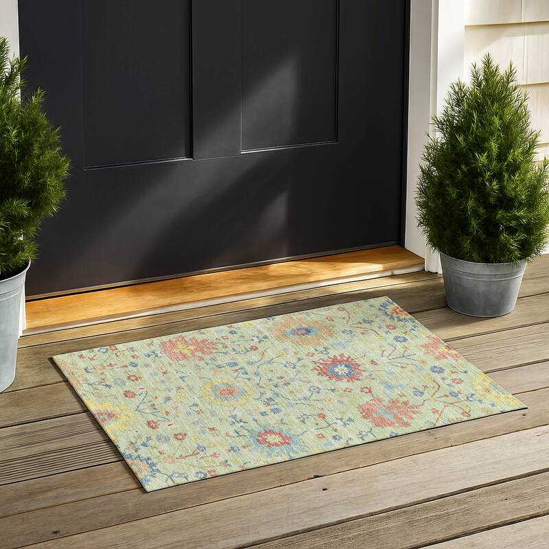 Machine Washable Indoor/ Outdoor Global Dillon Chantille Rug - Mint - 1'8" x 2'6"