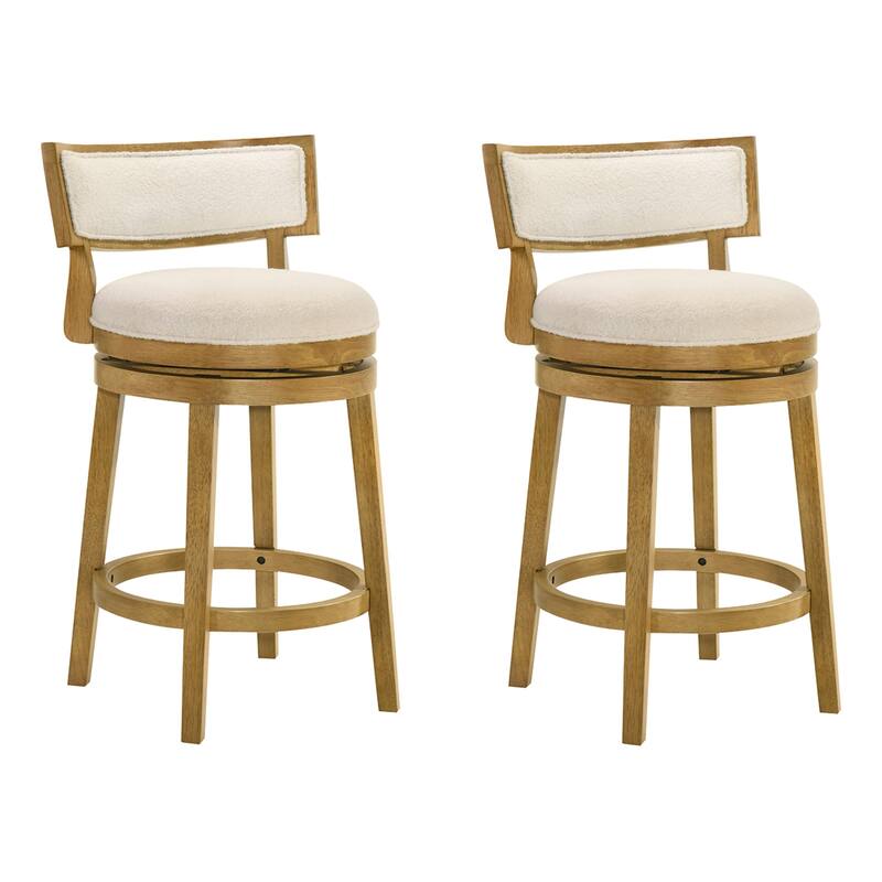 Noely Modern Farmhouse Boucle Bar Stool, Swivel Counter Height Chair with Solid Wood Frame - Set of 2 - White/Amber Glow - Counter Height