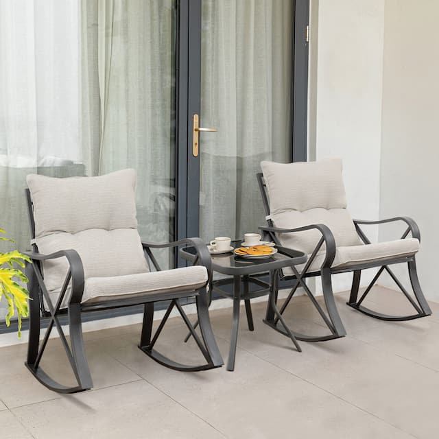 COSIEST 3-piece Outdoor Rocking Chair Chat Set with Side Table
