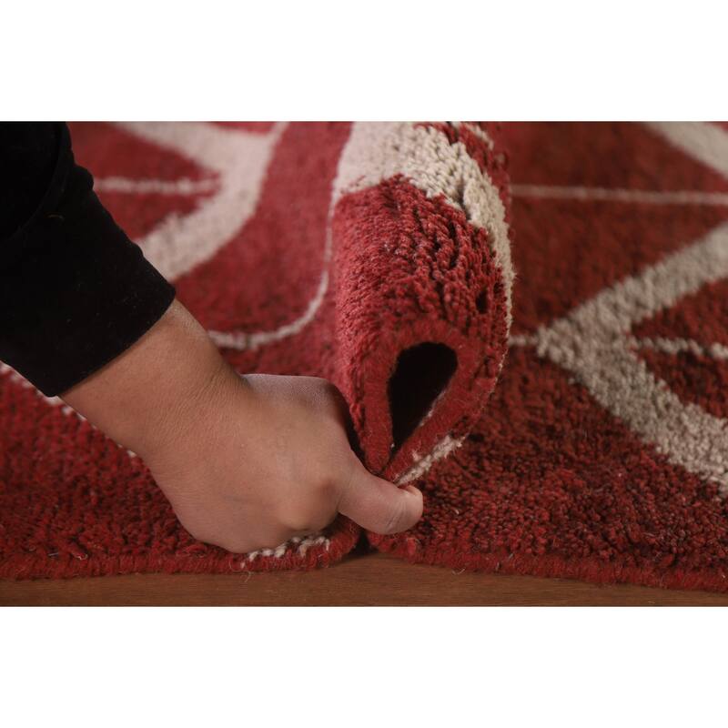 Hand Knotted Oriental 100% Wool Carpet Modern Chevron Red Gabbeh Area Rug - 7' 11'' X 5' 3''