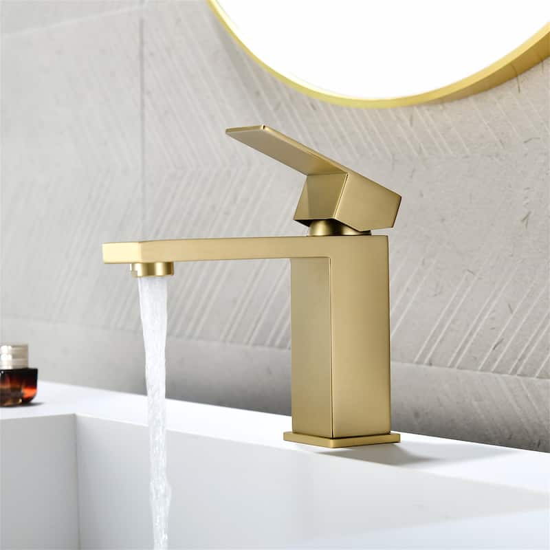 Single Handle Bathroom Sink Faucet with Pop-up Drain 304 Stainless Steel 1 Hole Basin Vanity Faucets with Deck Plate