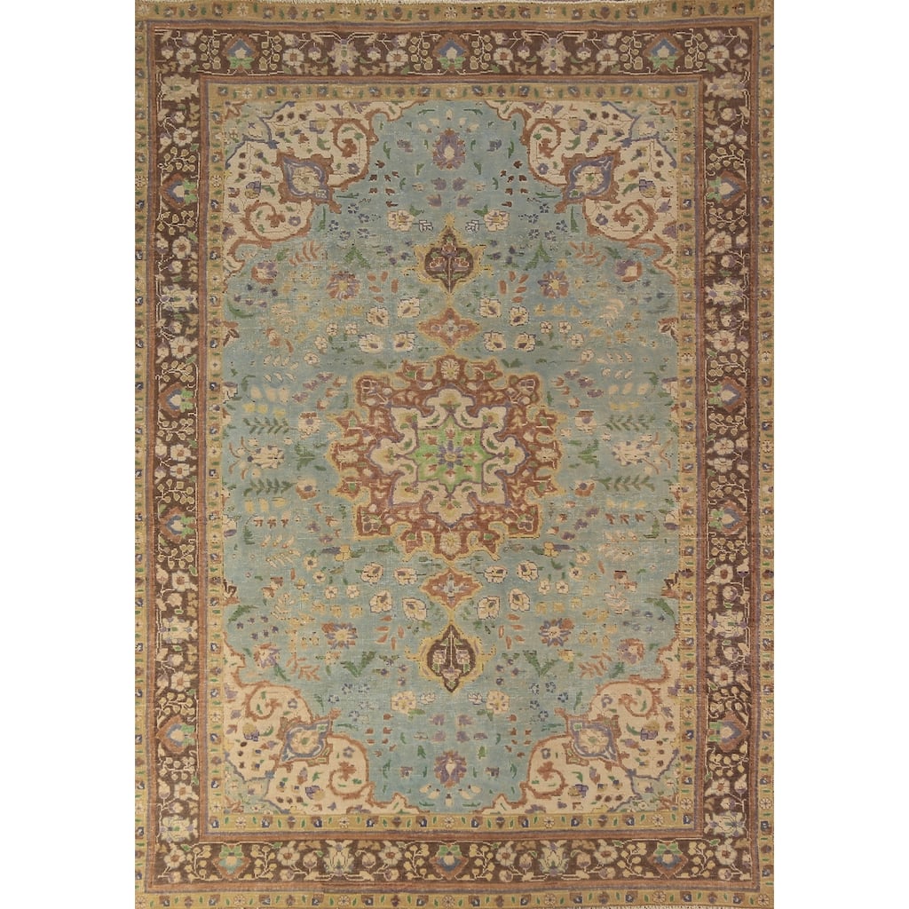 Traditional Tabriz Persian Area Rug Hand-Knotted Floral Wool Carpet - 6'4"x 9'4"