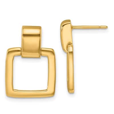 Curata 14k Yellow Gold 20.7x14.4mm Square Link Dangle Post Earrings