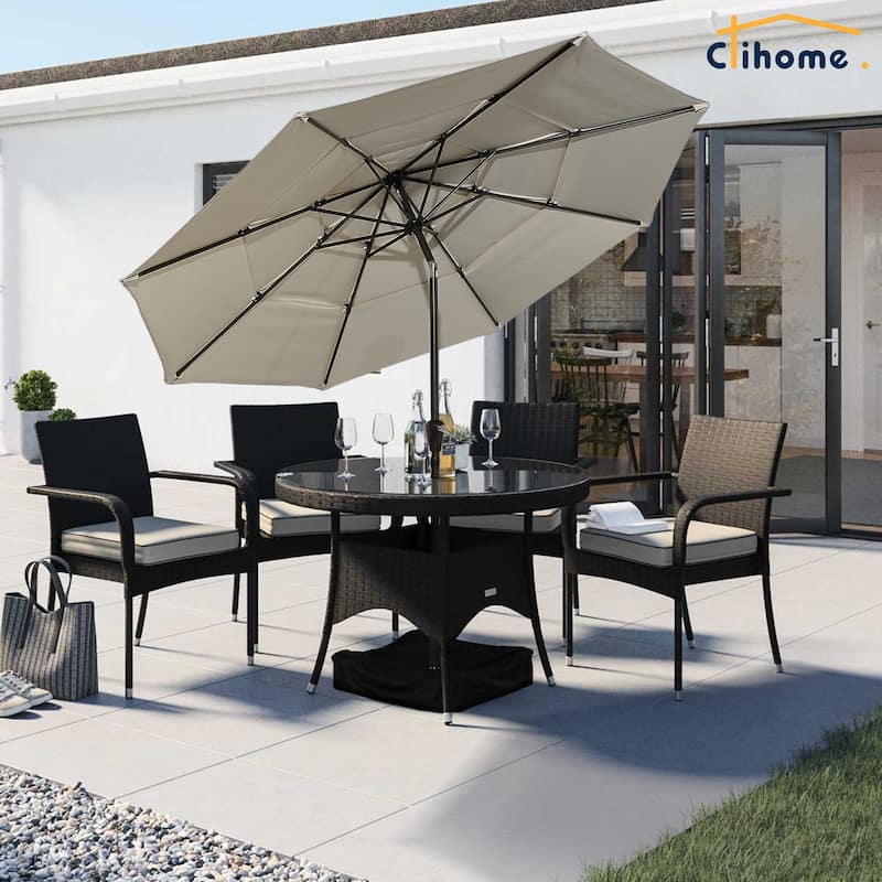 Clihome 10Ft 3-Tier Patio Outdoor Market Umbrella With Crank for Garden, Pool