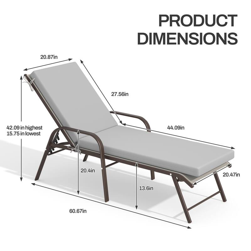 Outdoor Lounge Chairs Chaise Lounge Set with Adjustable Back and Cushions