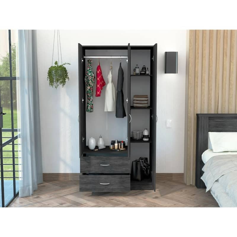 HomeRoots 71" Gray Grainy Oak Manufactured Wood Two Drawer Combo Dresser