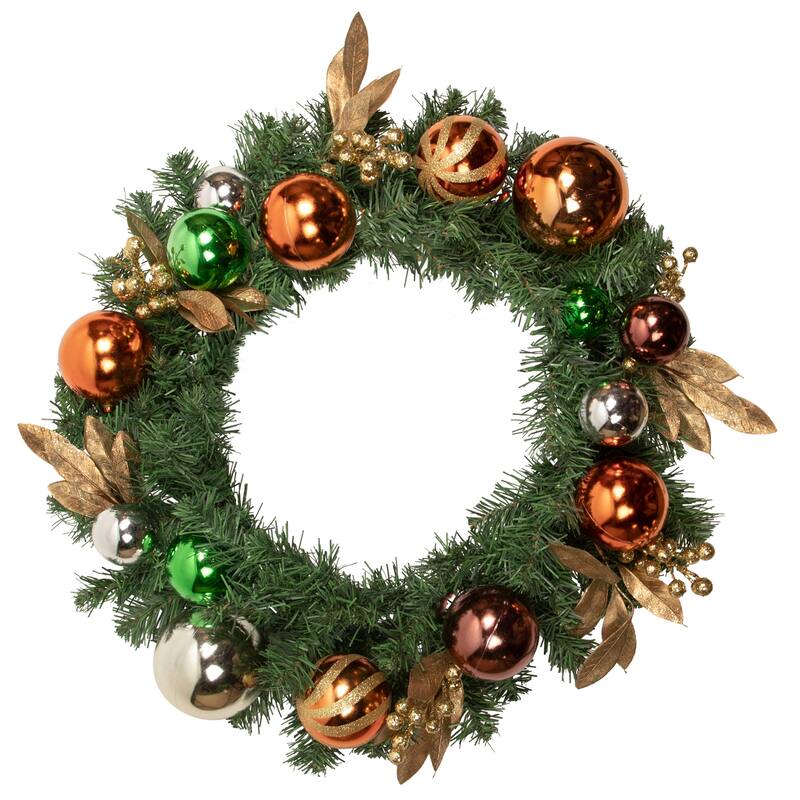Green Foliage with Ornaments Artificial Christmas Wreath 24 Inch Unlit