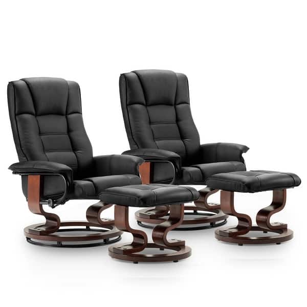 slide 2 of 37, MCombo Set of 2 Swivel Recliner Chair with Wood Base and Ottoman