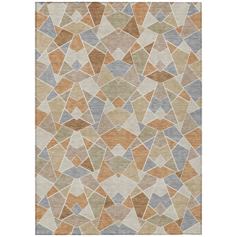 Machine Washable Indoor/ Outdoor Modern Mosaic Chantille Rug