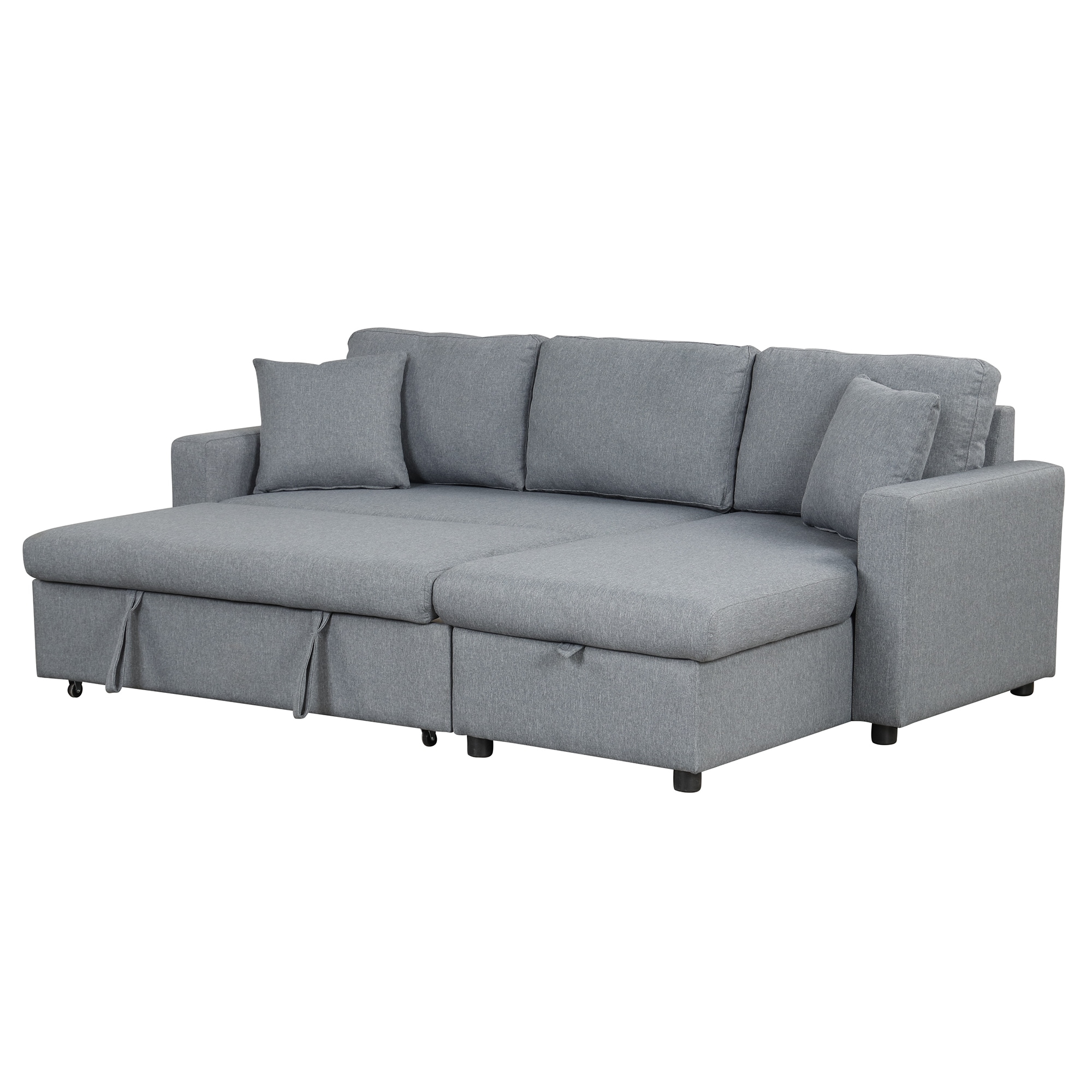 L Shape Convertible Sectional Sofa Fold Out Sleeper Sofa Bed with Storage Space and Removable Cushions for Livingroom