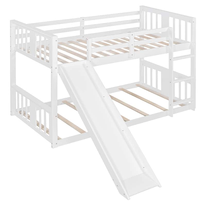 Wooden Twin Over Twin Bunk Bed with Slide and Ladder, Space-Saving Design for Kids and Teens