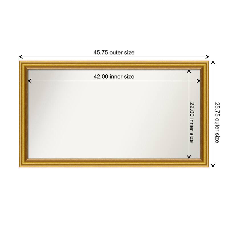 Townhouse Gold Framed Non-Beveled Custom Wall Mirror, Bathroom Vanity Mirror - Outer Size: 45.75 x 25.75