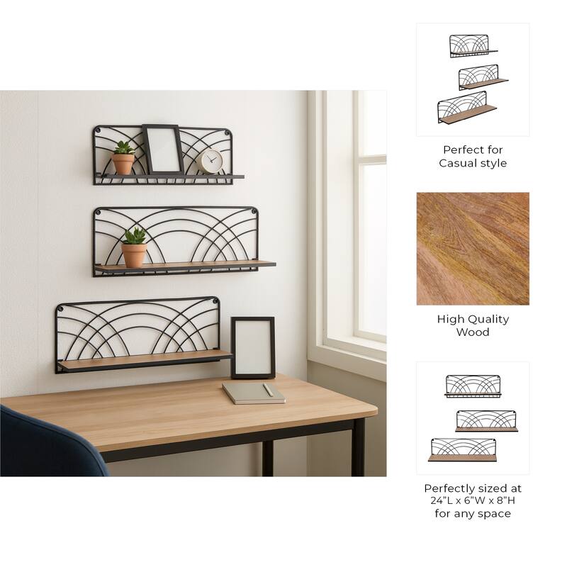 Wood Wall Shelf with Backing Wide Set - Brown, 19/21/24" - 24.0"